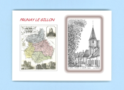 Cartes Postales impression Noir avec dpartement sur la ville de PRUNAY LE GILLON Titre : eglise