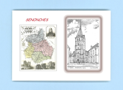 Cartes Postales impression Noir avec dpartement sur la ville de SENONCHES Titre : eglise
