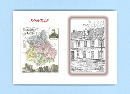 Cartes Postales impression Noir avec dpartement sur la ville de JANVILLE Titre : hotel de ville