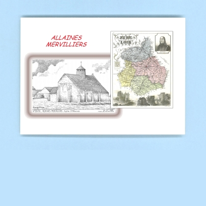Cartes Postales impression Noir avec dpartement sur la ville de ALLAINES MERVILLIERS Titre : eglise d allaines