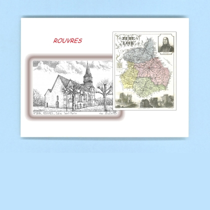 Cartes Postales impression Noir avec dpartement sur la ville de ROUVRES Titre : eglise st martin