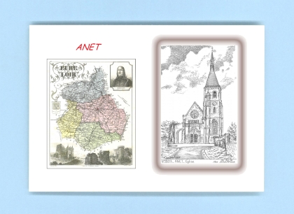 Cartes Postales impression Noir avec dpartement sur la ville de ANET Titre : eglise
