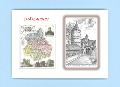 Cartes Postales impression Noir avec dpartement sur la ville de CHATEAUDUN Titre : entree du chateau