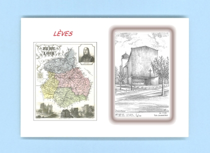 Cartes Postales impression Noir avec dpartement sur la ville de LEVES Titre : eglise