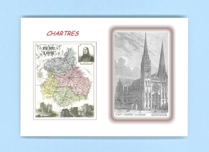 Cartes Postales impression Noir avec dpartement sur la ville de CHARTRES Titre : la cathedrale
