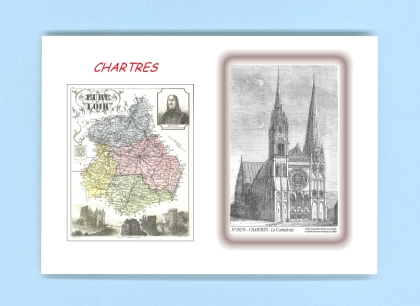 Cartes Postales impression Noir avec dpartement sur la ville de CHARTRES Titre : la cathedrale