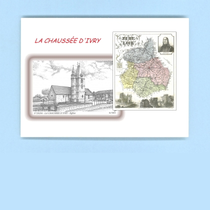 Cartes Postales impression Noir avec dpartement sur la ville de LA CHAUSSEE D IVRY Titre : eglise