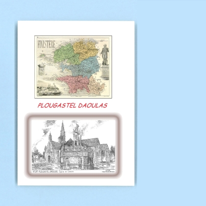 Cartes Postales impression Noir avec dpartement sur la ville de PLOUGASTEL DAOULAS Titre : eglise et calvaire