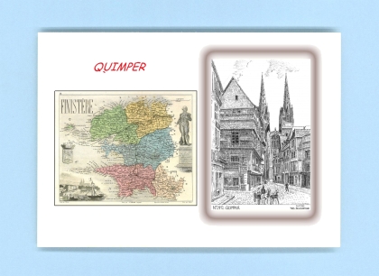 Cartes Postales impression Noir avec dpartement sur la ville de QUIMPER Titre : vue