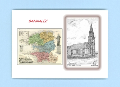 Cartes Postales impression Noir avec dpartement sur la ville de BANNALEC Titre : eglise