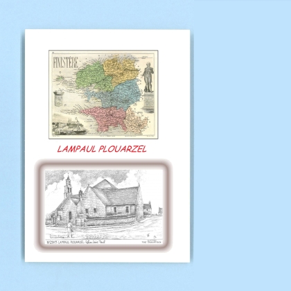 Cartes Postales impression Noir avec dpartement sur la ville de LAMPAUL PLOUARZEL Titre : eglise st paul