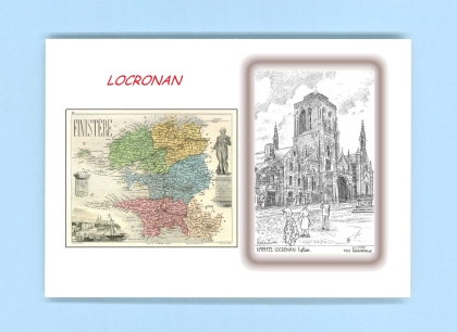 Cartes Postales impression Noir avec dpartement sur la ville de LOCRONAN Titre : eglise