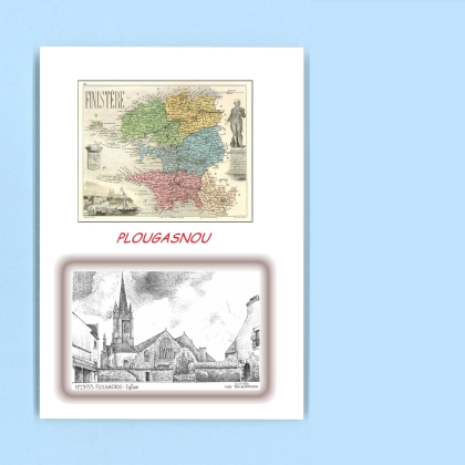Cartes Postales impression Noir avec dpartement sur la ville de PLOUGASNOU Titre : eglise