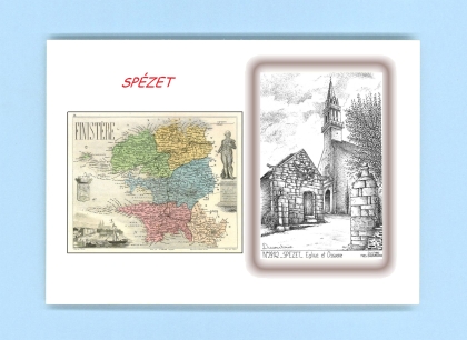 Cartes Postales impression Noir avec dpartement sur la ville de SPEZET Titre : eglise et ossuaire