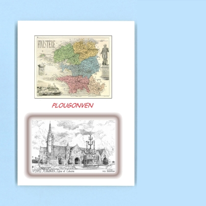 Cartes Postales impression Noir avec dpartement sur la ville de PLOUGONVEN Titre : eglise et calvaire