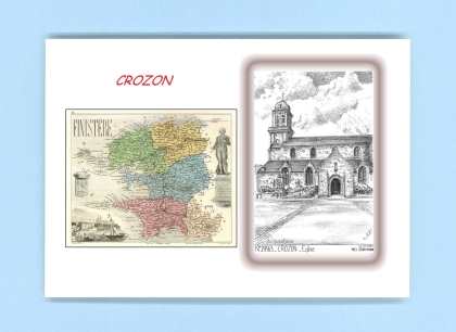 Cartes Postales impression Noir avec dpartement sur la ville de CROZON Titre : eglise
