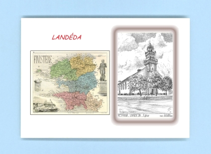 Cartes Postales impression Noir avec dpartement sur la ville de LANDEDA Titre : eglise
