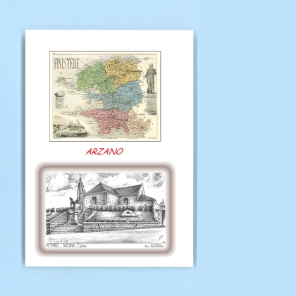 Cartes Postales impression Noir avec dpartement sur la ville de ARZANO Titre : eglise