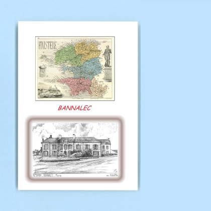 Cartes Postales impression Noir avec dpartement sur la ville de BANNALEC Titre : mairie