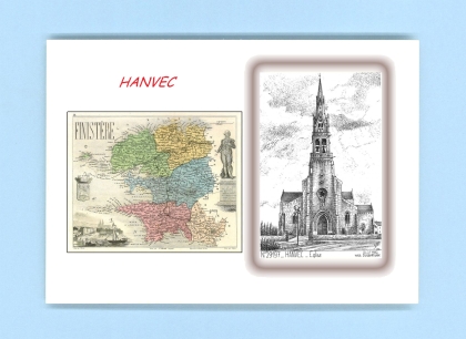 Cartes Postales impression Noir avec dpartement sur la ville de HANVEC Titre : eglise