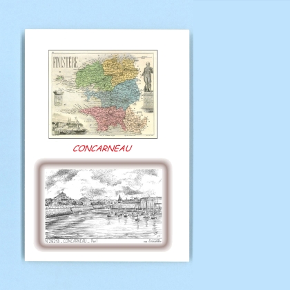 Cartes Postales impression Noir avec dpartement sur la ville de CONCARNEAU Titre : port