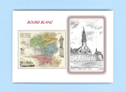 Cartes Postales impression Noir avec dpartement sur la ville de BOURG BLANC Titre : eglise