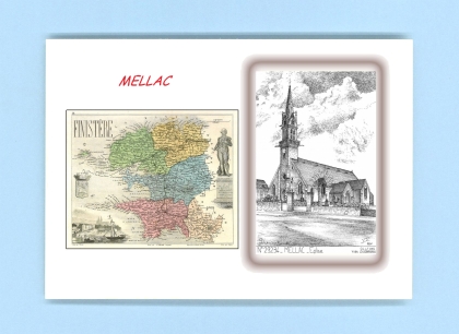 Cartes Postales impression Noir avec dpartement sur la ville de MELLAC Titre : eglise