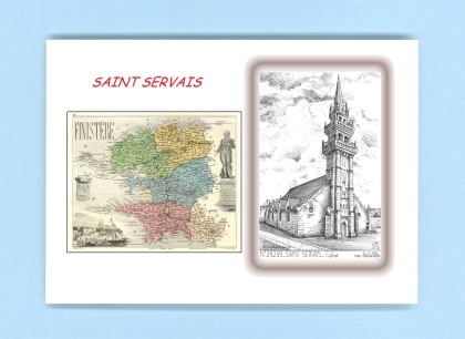 Cartes Postales impression Noir avec dpartement sur la ville de ST SERVAIS Titre : eglise