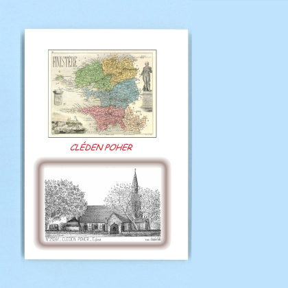 Cartes Postales impression Noir avec dpartement sur la ville de CLEDEN POHER Titre : eglise