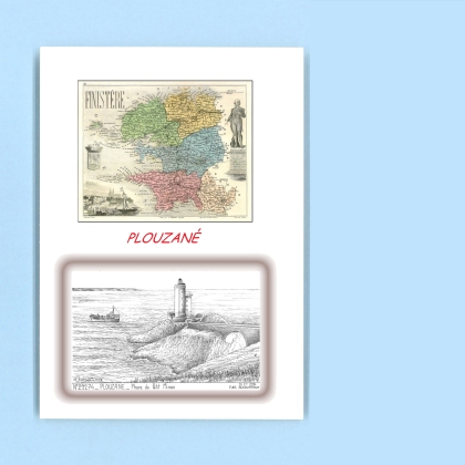 Cartes Postales impression Noir avec dpartement sur la ville de PLOUZANE Titre : phare du petit minou