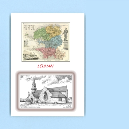 Cartes Postales impression Noir avec dpartement sur la ville de LEUHAN Titre : eglise