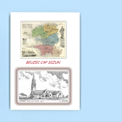 Cartes Postales impression Noir avec dpartement sur la ville de BEUZEC CAP SIZUN Titre : eglise