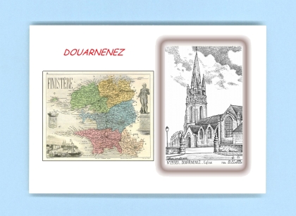Cartes Postales impression Noir avec dpartement sur la ville de DOUARNENEZ Titre : eglise