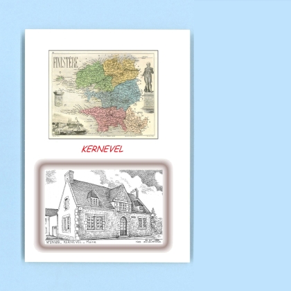 Cartes Postales impression Noir avec dpartement sur la ville de KERNEVEL Titre : mairie