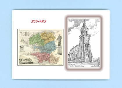 Cartes Postales impression Noir avec dpartement sur la ville de BOHARS Titre : eglise