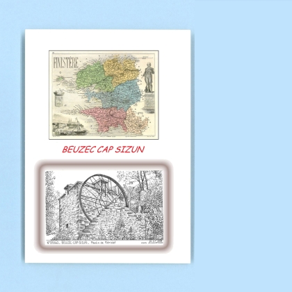 Cartes Postales impression Noir avec dpartement sur la ville de BEUZEC CAP SIZUN Titre : moulin de keriolet