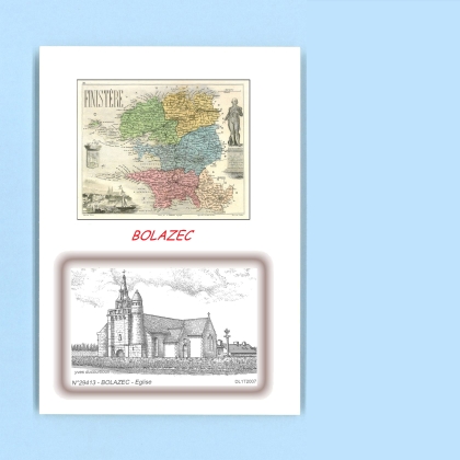 Cartes Postales impression Noir avec dpartement sur la ville de BOLAZEC Titre : eglise