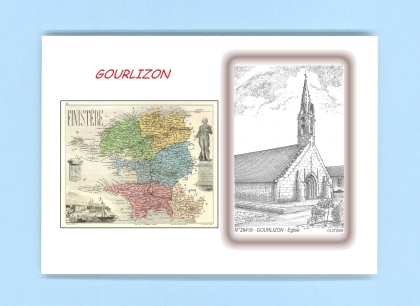 Cartes Postales impression Noir avec dpartement sur la ville de GOURLIZON Titre : eglise