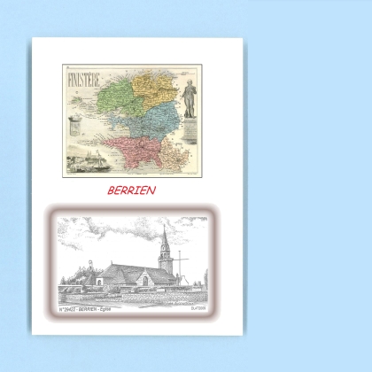 Cartes Postales impression Noir avec dpartement sur la ville de BERRIEN Titre : eglise