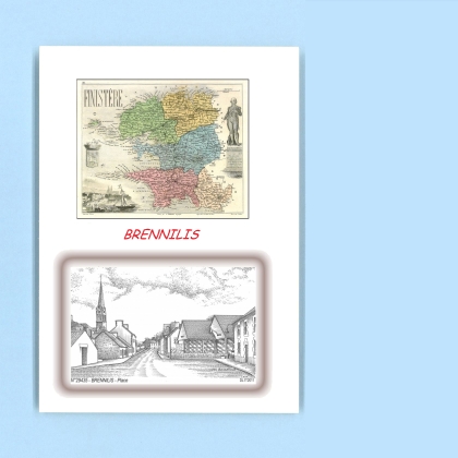 Cartes Postales impression Noir avec dpartement sur la ville de BRENNILIS Titre : place (mairie)