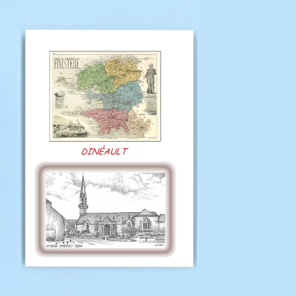 Cartes Postales impression Noir avec dpartement sur la ville de DINEAULT Titre : eglise