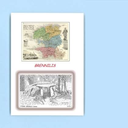 Cartes Postales impression Noir avec dpartement sur la ville de BRENNILIS Titre : dolmen