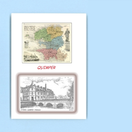 Cartes Postales impression Noir avec dpartement sur la ville de QUIMPER Titre : prefecture
