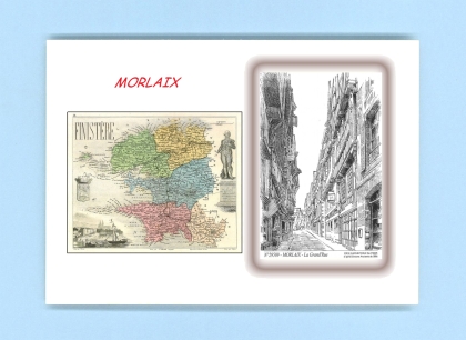 Cartes Postales impression Noir avec dpartement sur la ville de MORLAIX Titre : la grand rue