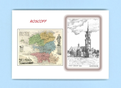 Cartes Postales impression Noir avec dpartement sur la ville de ROSCOFF Titre : eglise