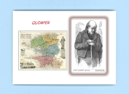 Cartes Postales impression Noir avec dpartement sur la ville de QUIMPER Titre : type breton