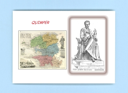 Cartes Postales impression Noir avec dpartement sur la ville de QUIMPER Titre : statue de laennec