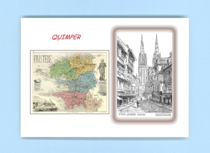 Cartes Postales impression Noir avec dpartement sur la ville de QUIMPER Titre : vieille rue