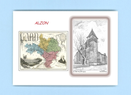 Cartes Postales impression Noir avec dpartement sur la ville de ALZON Titre : eglise