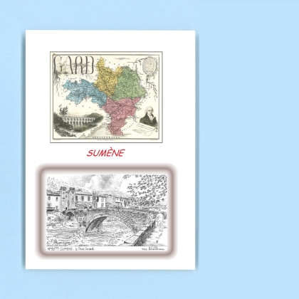 Cartes Postales impression Noir avec dpartement sur la ville de SUMENE Titre : le pont grand
